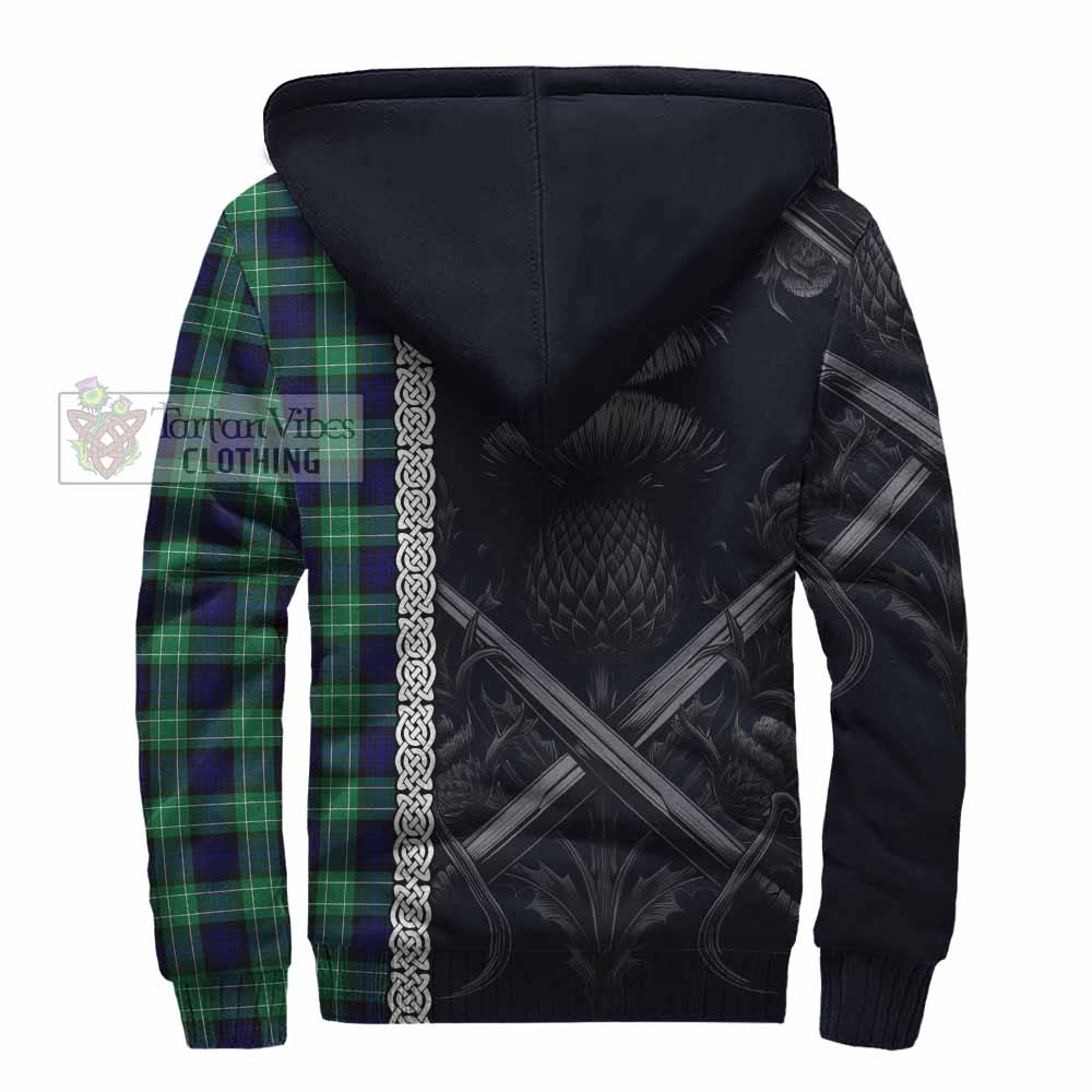 Tartan Vibes Clothing Abercrombie Tartan Sherpa Hoodie with Family Crest Cross Sword Thistle Celtic Vibes