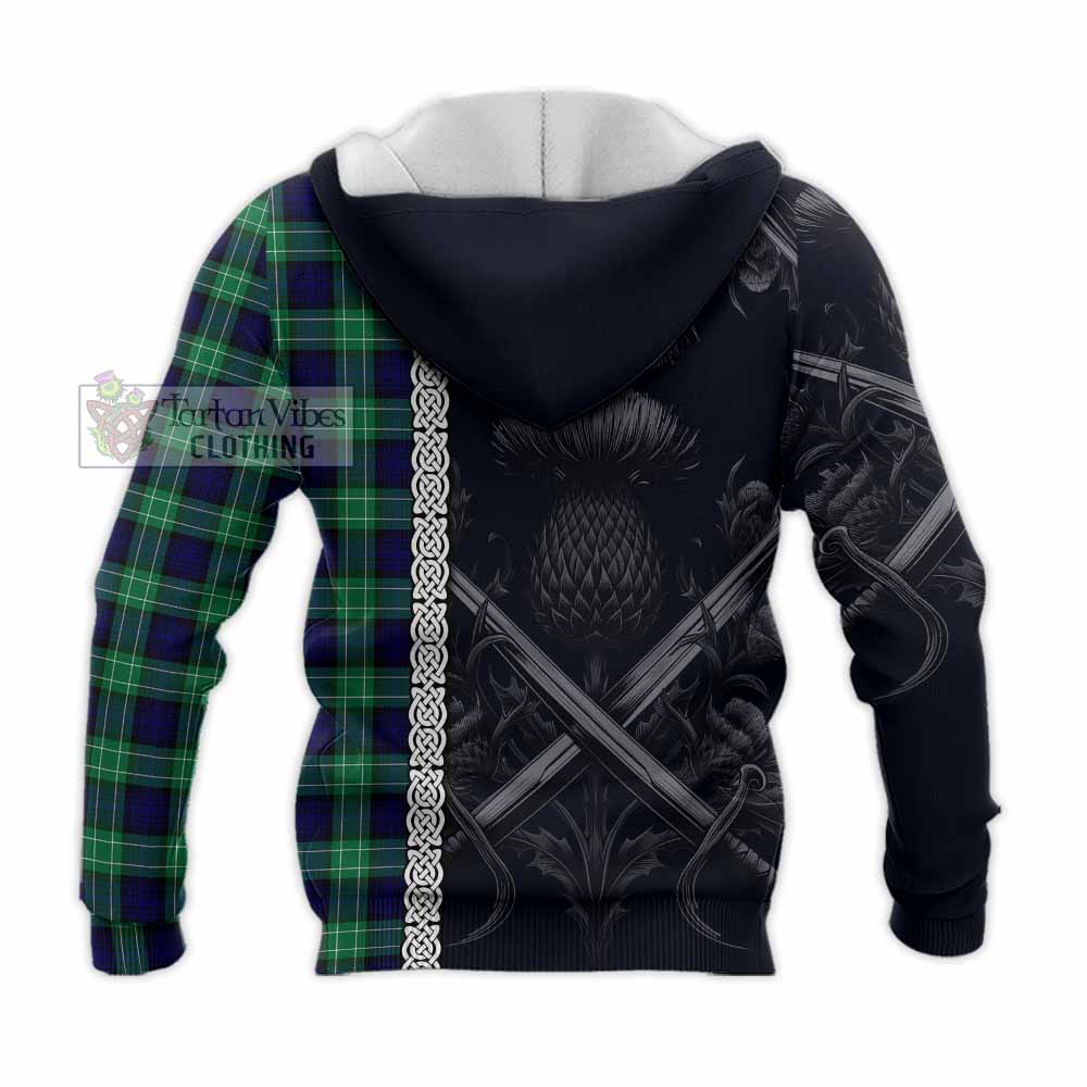 Tartan Vibes Clothing Abercrombie Tartan Knitted Hoodie with Family Crest Cross Sword Thistle Celtic Vibes