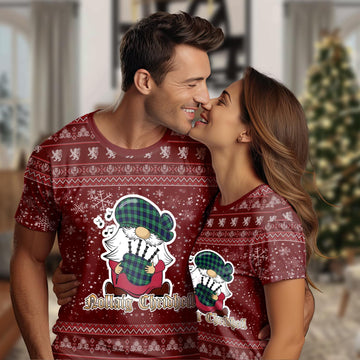 Abercrombie Clan Christmas Family T-Shirt with Funny Gnome Playing Bagpipes