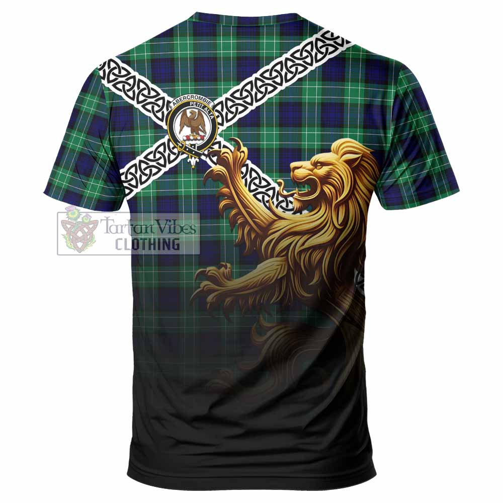 Tartan Vibes Clothing Abercrombie Crest Tartan T-Shirt with Golden Lion Emblem Celtic Style