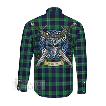 Abercrombie Tartan Long Sleeve Button Shirt with Family Crest Celtic Skull Style