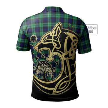 Abercrombie Tartan Polo Shirt with Family Crest Celtic Wolf Style