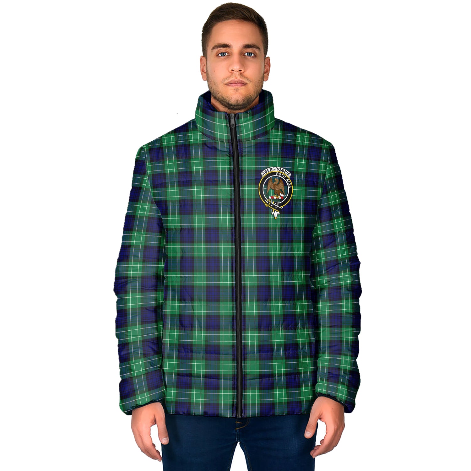 Abercrombie Tartan Padded Jacket with Family Crest - Tartan Vibes Clothing