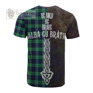 Abercrombie Tartan Family Crest Cotton T-shirt Alba Gu Brath Be Brave Lion Ancient Style
