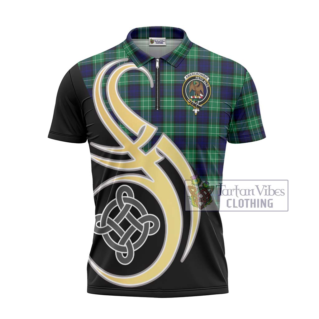 Tartan Vibes Clothing Abercrombie Tartan Zipper Polo Shirt with Family Crest and Celtic Symbol Style
