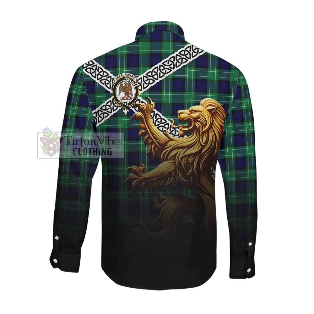 Tartan Vibes Clothing Abercrombie Crest Tartan Long Sleeve Button Shirt with Golden Lion Emblem Celtic Style
