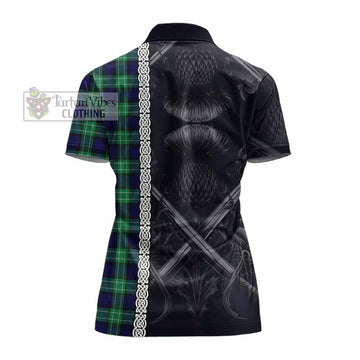 Abercrombie Tartan Women's Polo Shirt with Family Crest Cross Sword Thistle Celtic Vibes