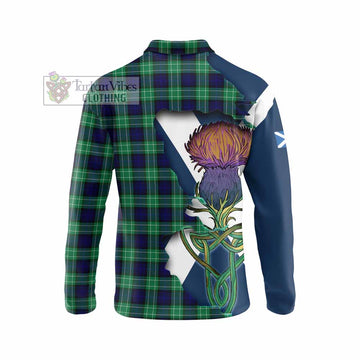 Abercrombie Tartan Family Crest Long Sleeve Polo Shirt Scottish Thistle Celtic Inspired