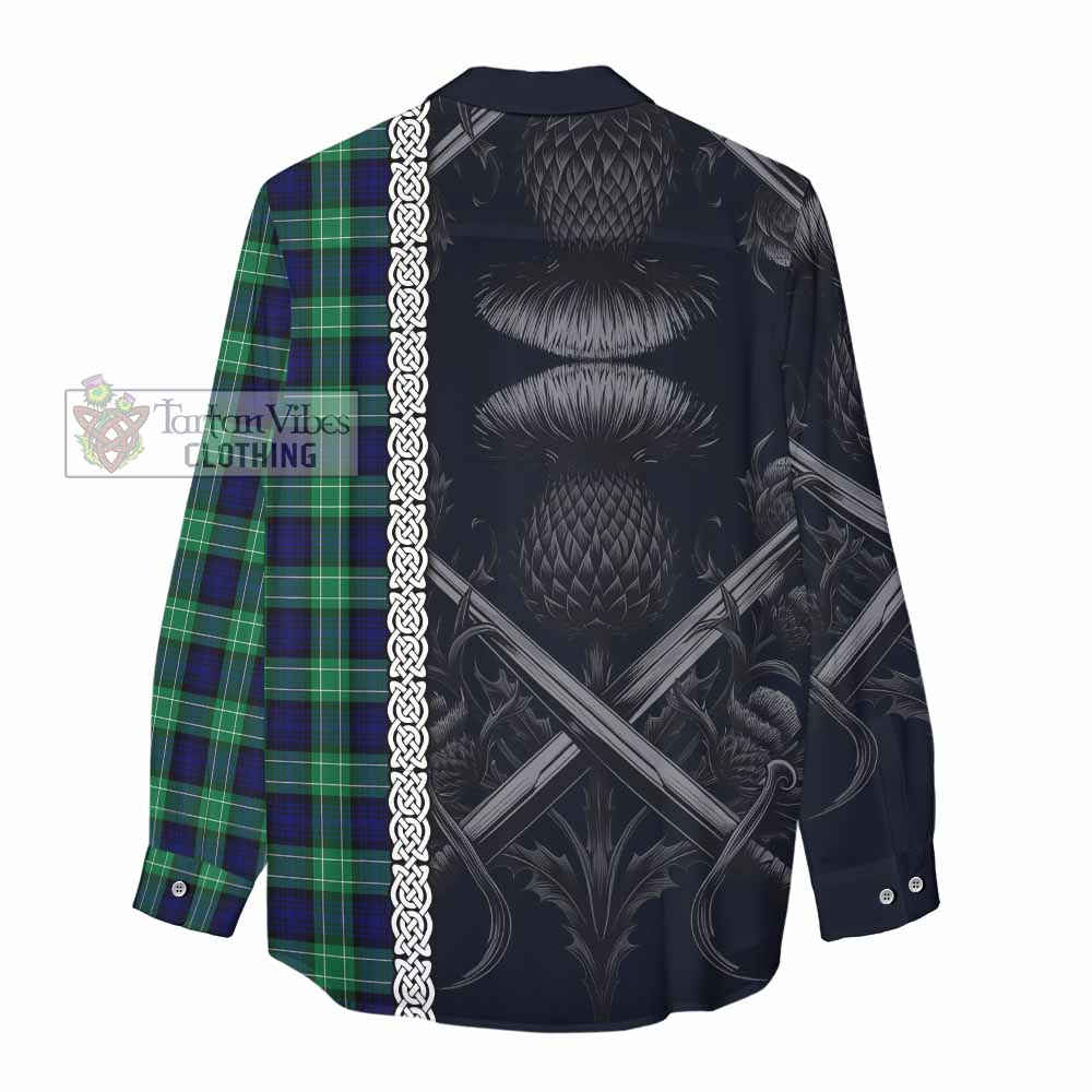 Tartan Vibes Clothing Abercrombie Tartan Women's Casual Shirt with Family Crest Cross Sword Thistle Celtic Vibes