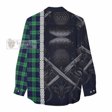 Tartan Vibes Clothing Abercrombie Tartan Women's Casual Shirt with Family Crest Cross Sword Thistle Celtic Vibes