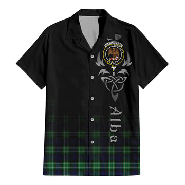 Abercrombie Tartan Short Sleeve Button Up Featuring Alba Gu Brath Family Crest Celtic Inspired