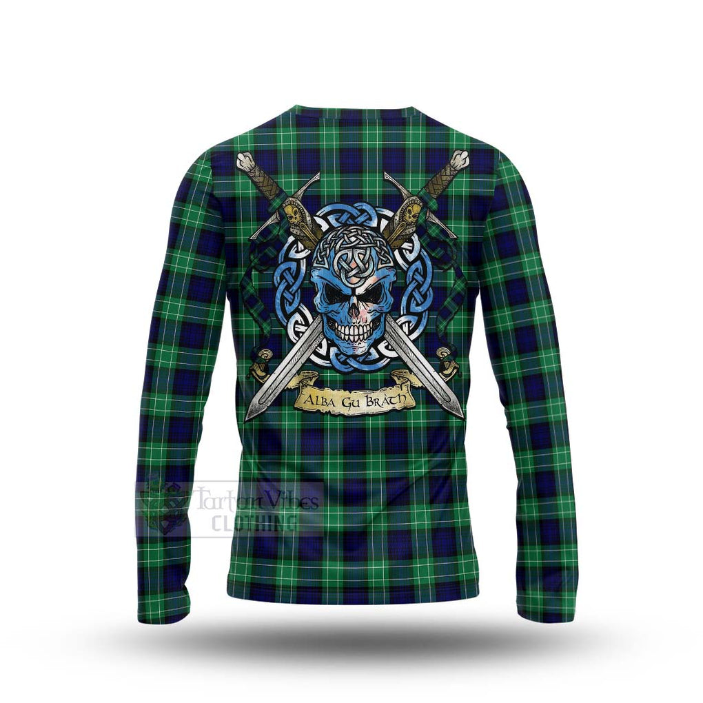 Tartan Vibes Clothing Abercrombie Tartan Long Sleeve T-Shirt with Family Crest Celtic Skull Style