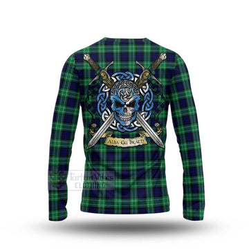 Tartan Vibes Clothing Abercrombie Tartan Long Sleeve T-Shirt with Family Crest Celtic Skull Style