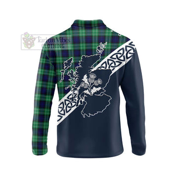 Tartan Vibes Clothing Abercrombie Tartan Long Sleeve Polo Shirt Featuring Thistle and Scotland Map