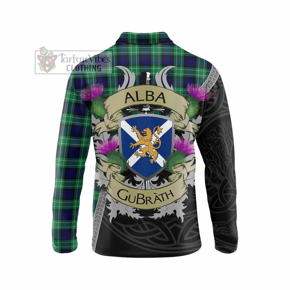 Tartan Vibes Clothing Abercrombie Tartan Family Crest Long Sleeve Polo Shirt Lion Rampant Royal Thistle Shield Celtic Inspired