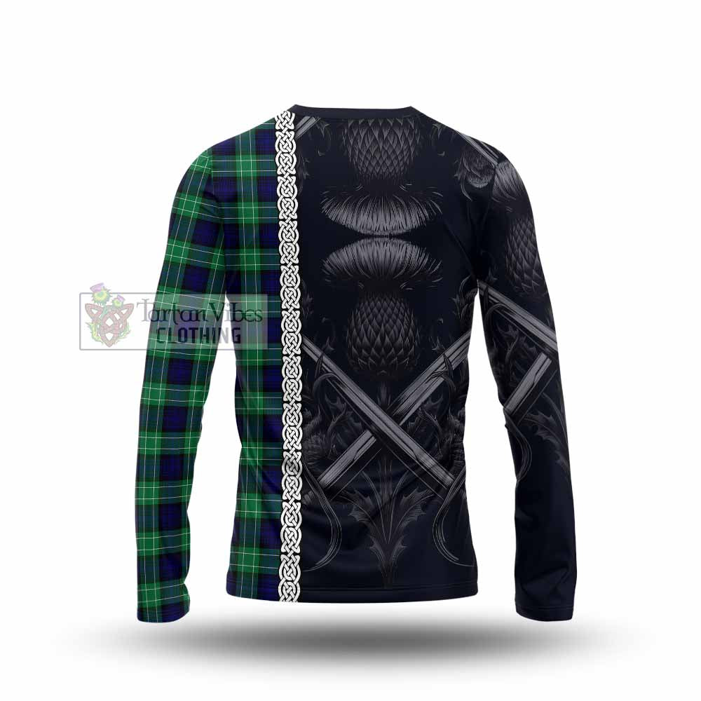 Tartan Vibes Clothing Abercrombie Tartan Long Sleeve T-Shirt with Family Crest Cross Sword Thistle Celtic Vibes