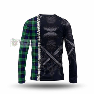 Tartan Vibes Clothing Abercrombie Tartan Long Sleeve T-Shirt with Family Crest Cross Sword Thistle Celtic Vibes