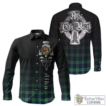 Abercrombie Tartan Long Sleeve Button Up Featuring Alba Gu Brath Family Crest Celtic Inspired