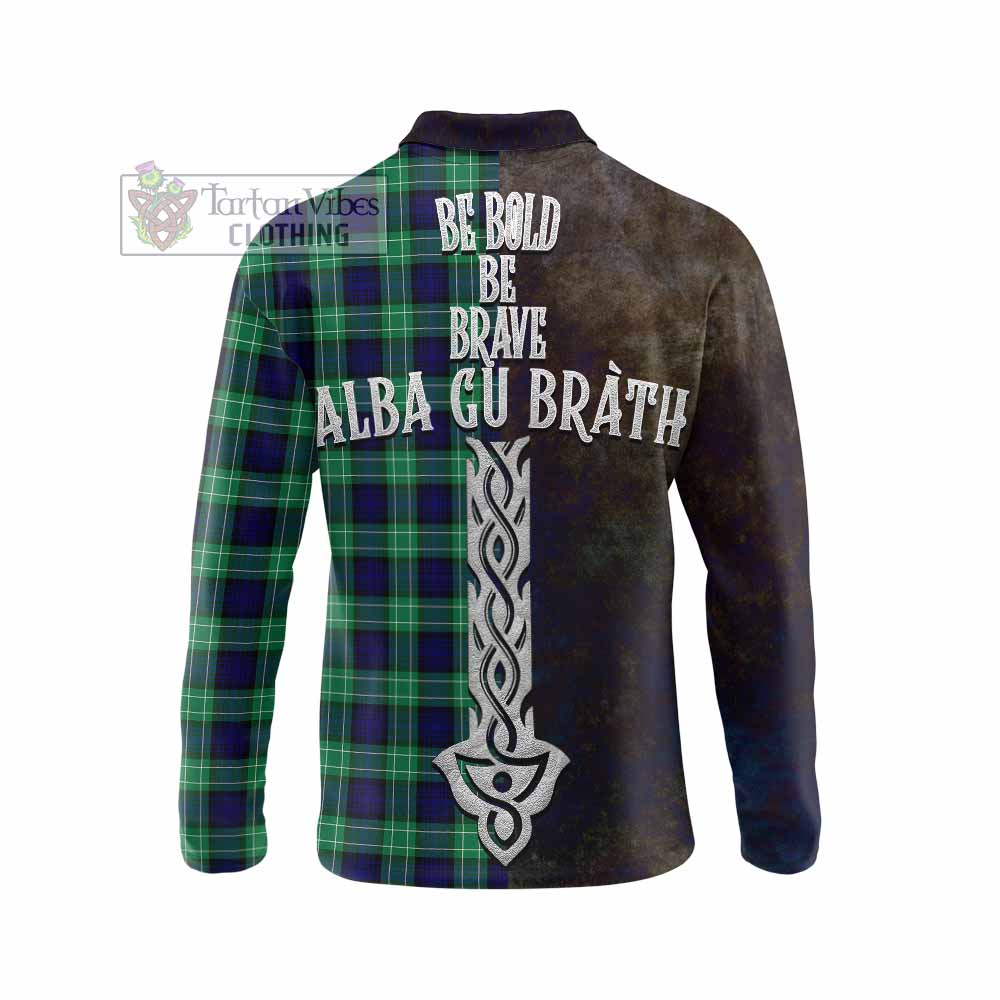 Tartan Vibes Clothing Abercrombie Tartan Family Crest Long Sleeve Polo Shirt Alba Gu Brath Be Brave Lion Ancient Style