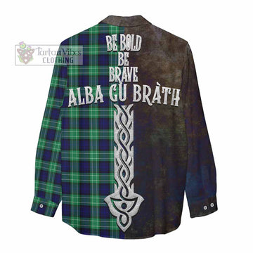 Abercrombie Tartan Family Crest Women's Casual Shirt Alba Gu Brath Be Brave Lion Ancient Style