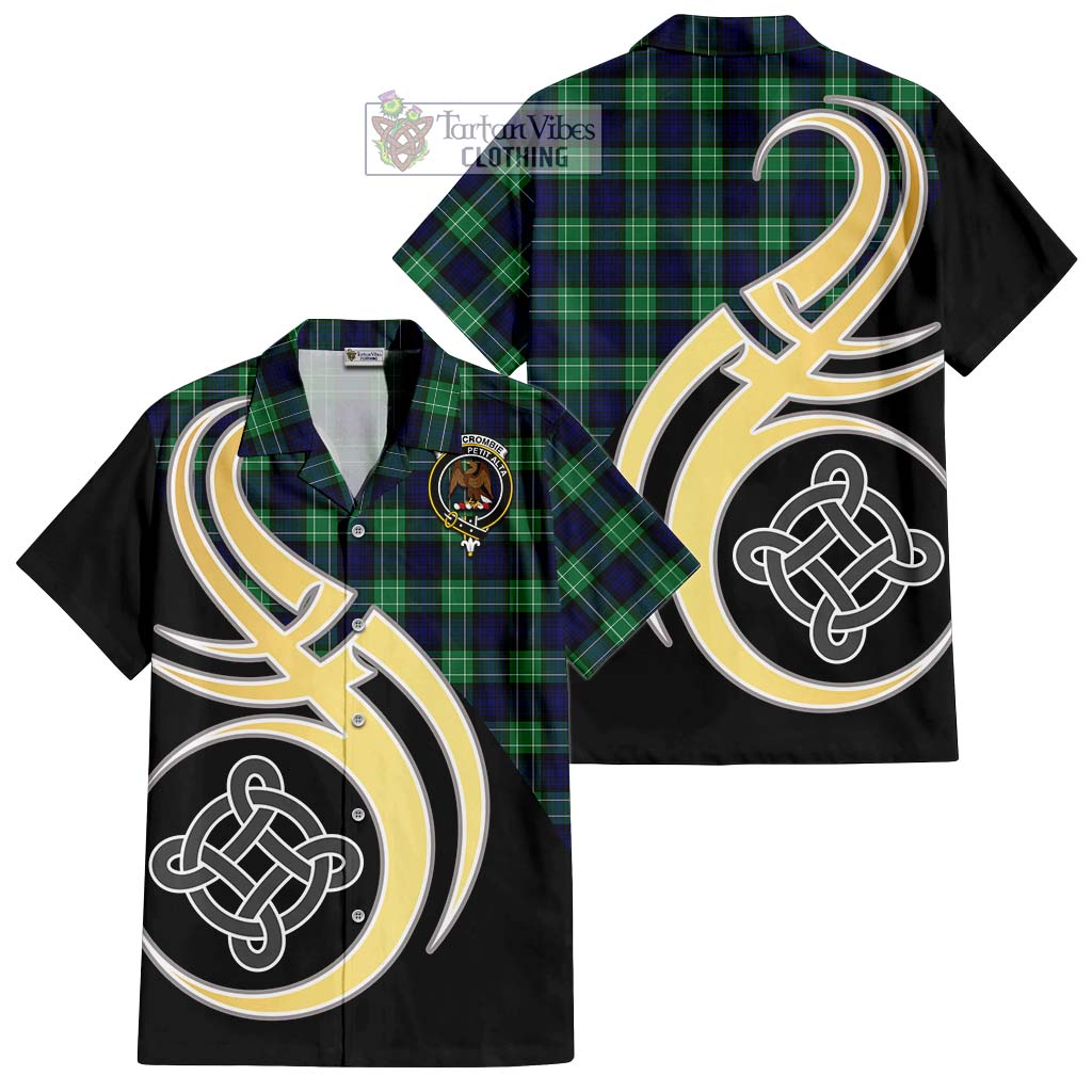 Abercrombie Tartan Short Sleeve Button Shirt with Family Crest and Celtic Symbol Style - Tartan Vibes Clothing