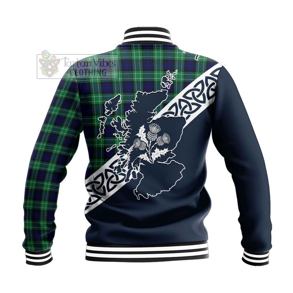 Tartan Vibes Clothing Abercrombie Tartan Baseball Jacket Featuring Thistle and Scotland Map
