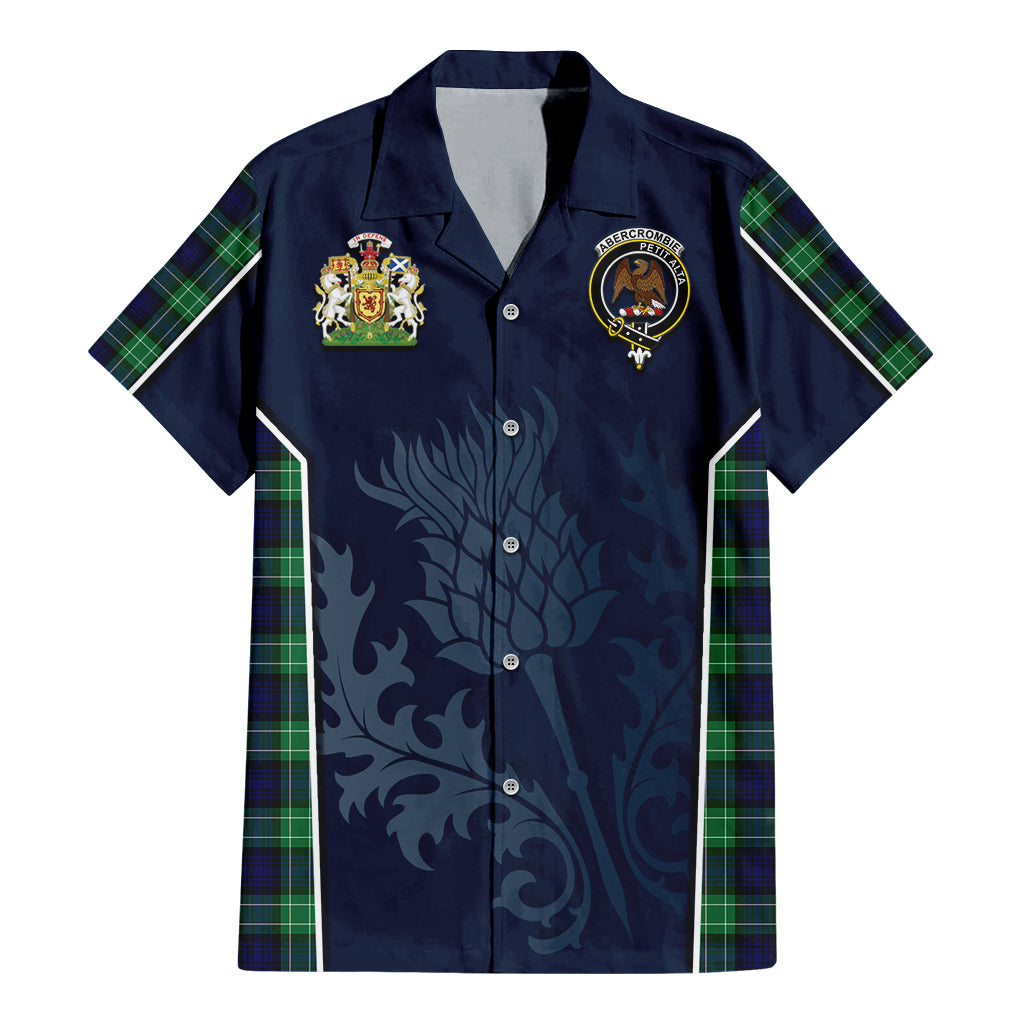 Tartan Vibes Clothing Abercrombie Tartan Short Sleeve Button Up Shirt with Family Crest and Scottish Thistle Vibes Sport Style