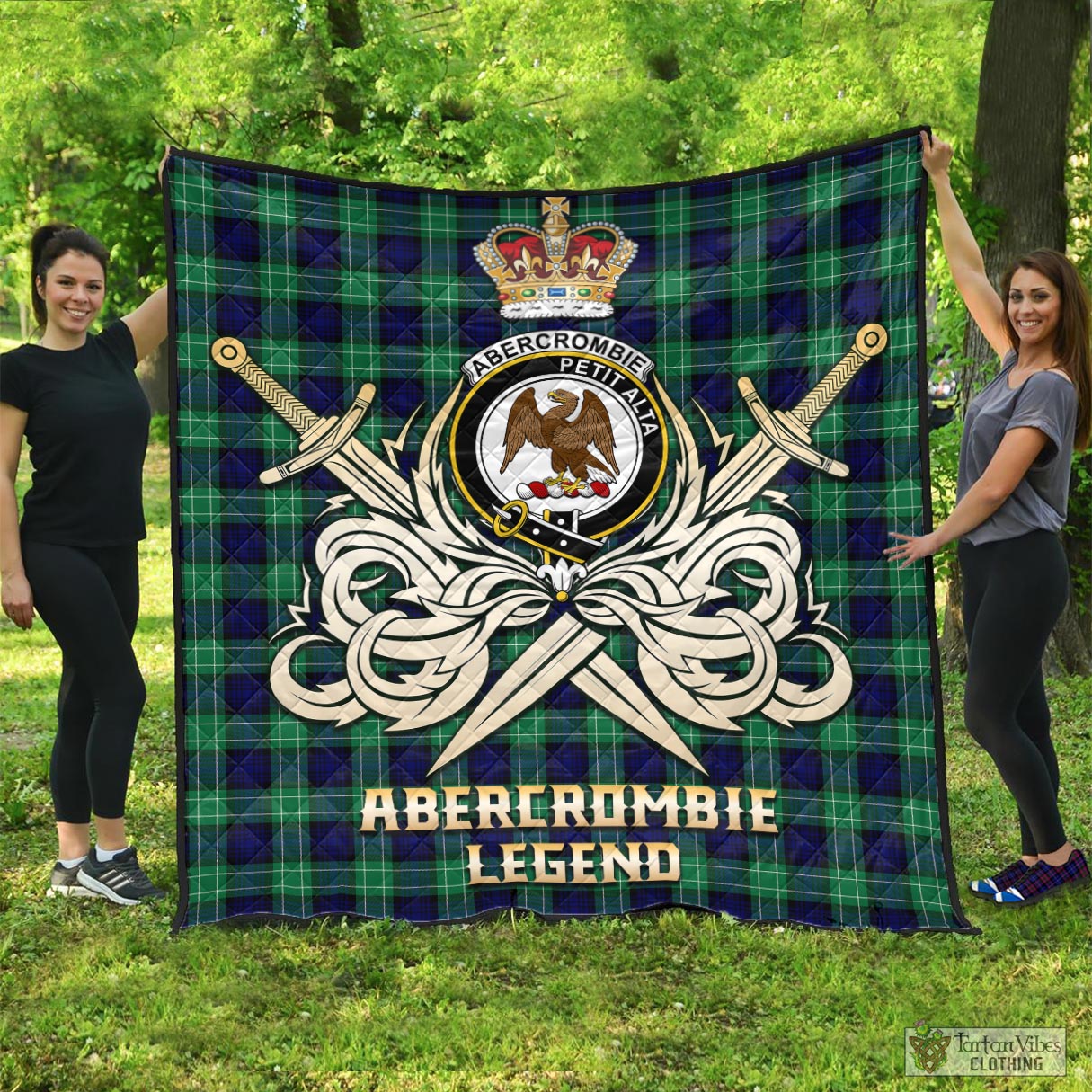 Tartan Vibes Clothing Abercrombie Tartan Quilt with Clan Crest and the Golden Sword of Courageous Legacy