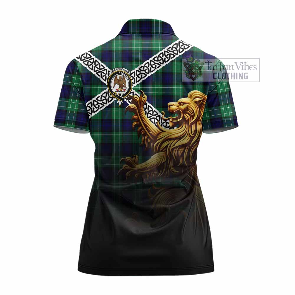 Tartan Vibes Clothing Abercrombie Crest Tartan Women's Polo Shirt with Golden Lion Emblem Celtic Style