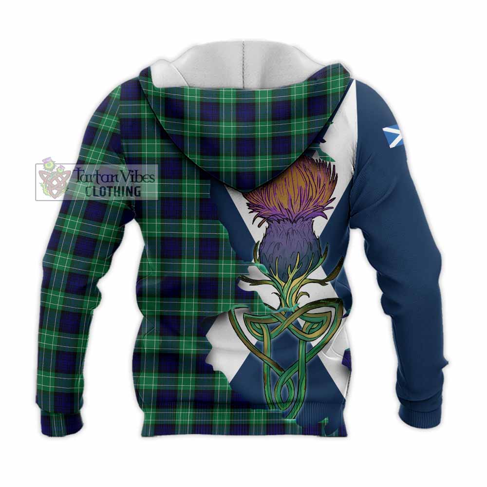 Tartan Vibes Clothing Abercrombie Tartan Family Crest Knitted Hoodie Scottish Thistle Celtic Inspired