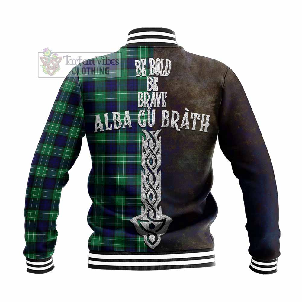 Tartan Vibes Clothing Abercrombie Tartan Family Crest Baseball Jacket Alba Gu Brath Be Brave Lion Ancient Style