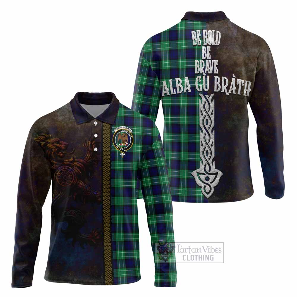 Tartan Vibes Clothing Abercrombie Tartan Family Crest Long Sleeve Polo Shirt Alba Gu Brath Be Brave Lion Ancient Style