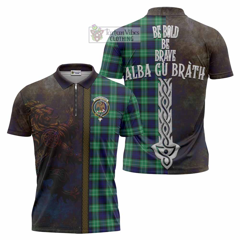 Tartan Vibes Clothing Abercrombie Tartan Family Crest Zipper Polo Shirt Alba Gu Brath Be Brave Lion Ancient Style