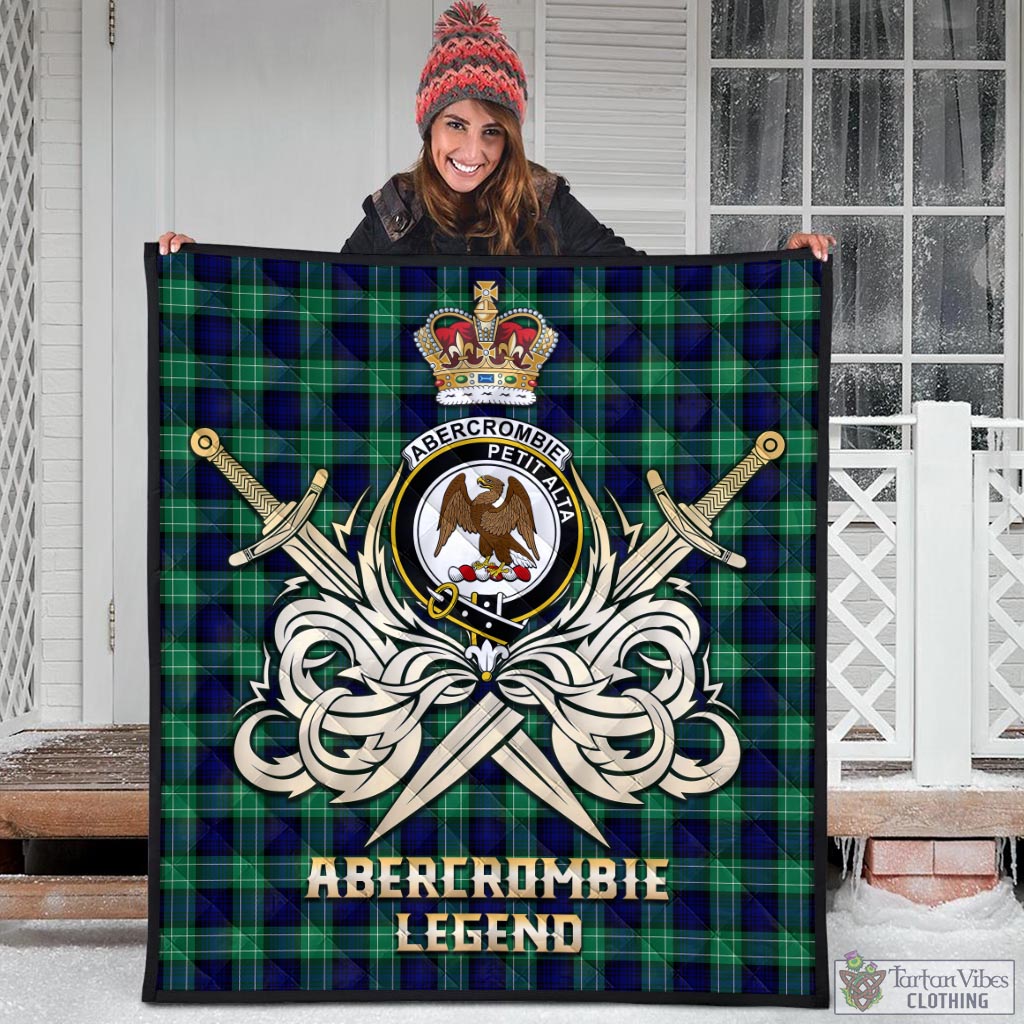 Tartan Vibes Clothing Abercrombie Tartan Quilt with Clan Crest and the Golden Sword of Courageous Legacy