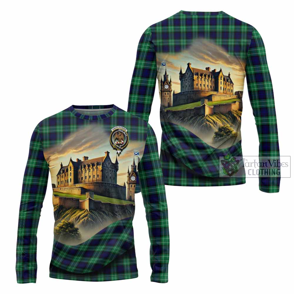 Tartan Vibes Clothing Abercrombie Tartan Family Crest Long Sleeve T-Shirt with Scottish Ancient Castle Style
