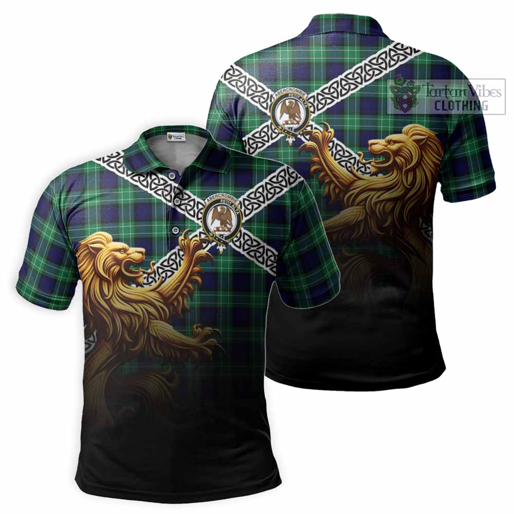 Tartan Vibes Clothing Abercrombie Crest Tartan Polo Shirt with Golden Lion Emblem Celtic Style