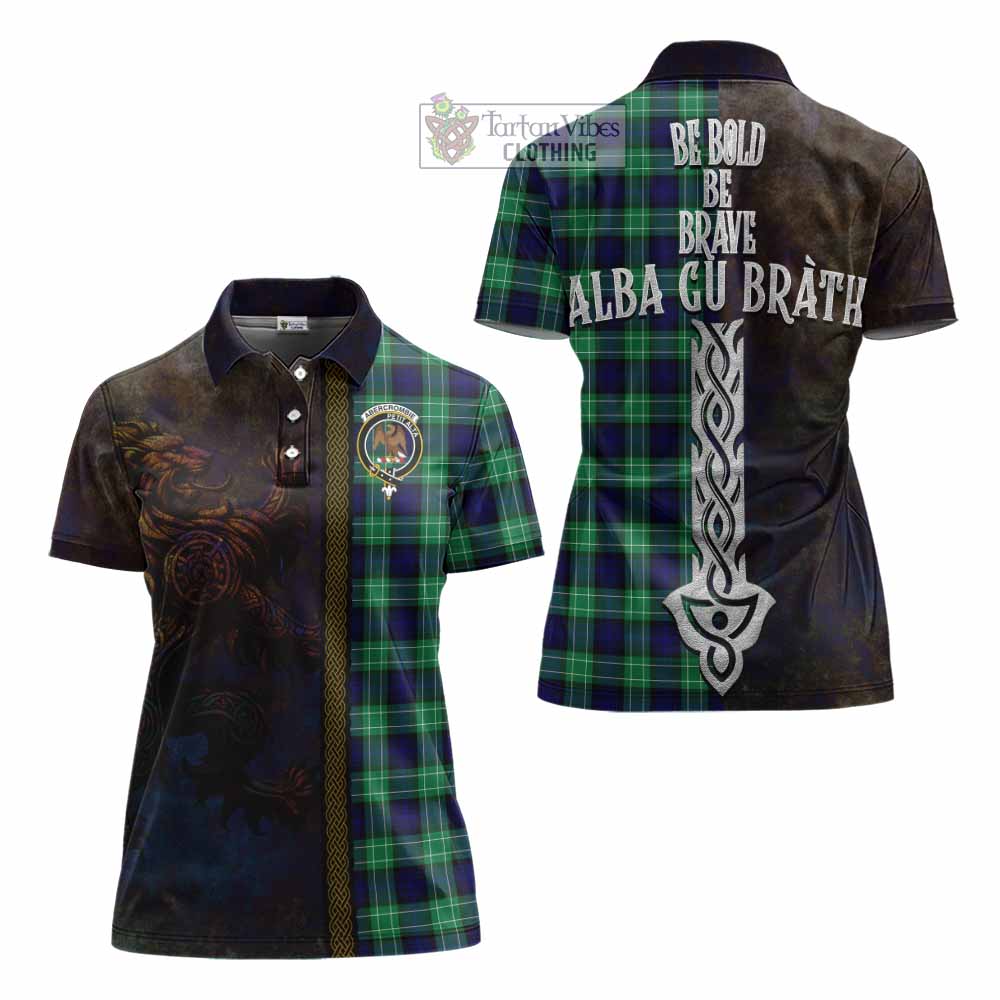 Tartan Vibes Clothing Abercrombie Tartan Family Crest Women's Polo Shirt Alba Gu Brath Be Brave Lion Ancient Style