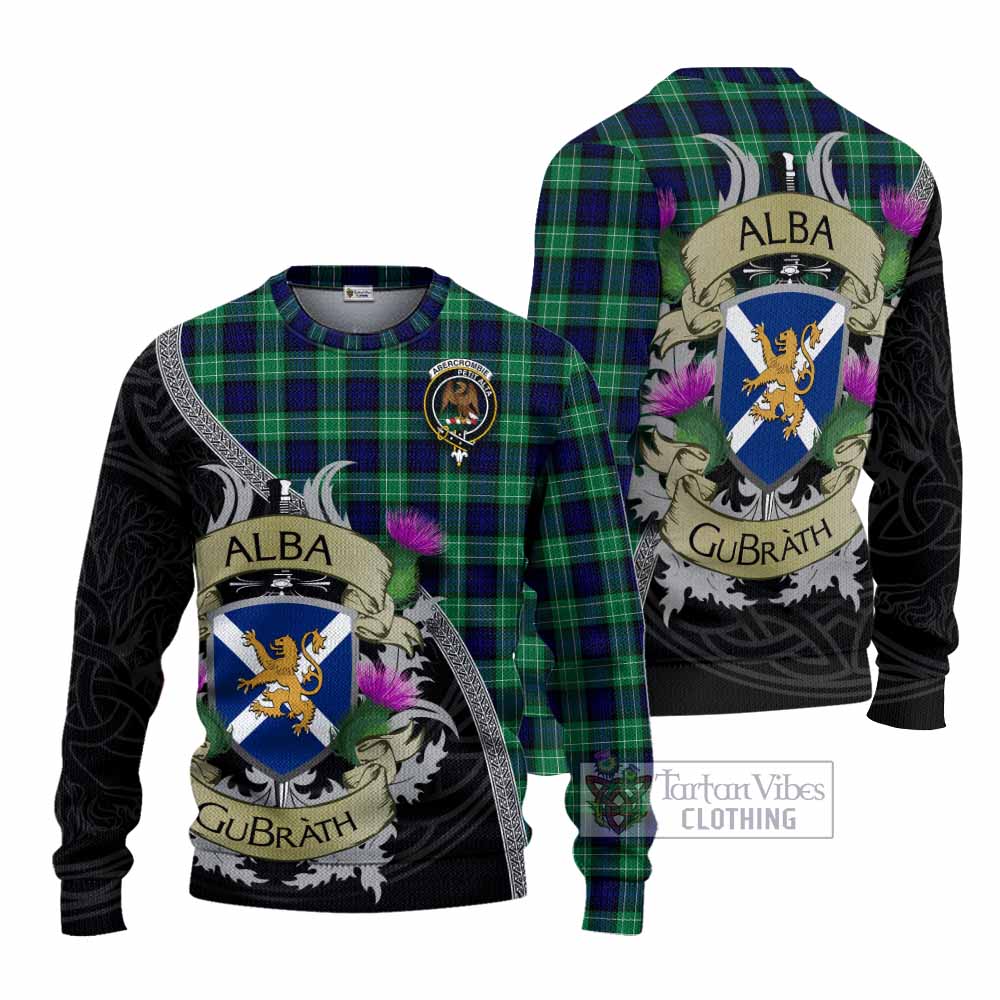 Tartan Vibes Clothing Abercrombie Tartan Family Crest Knitted Sweater Lion Rampant Royal Thistle Shield Celtic Inspired