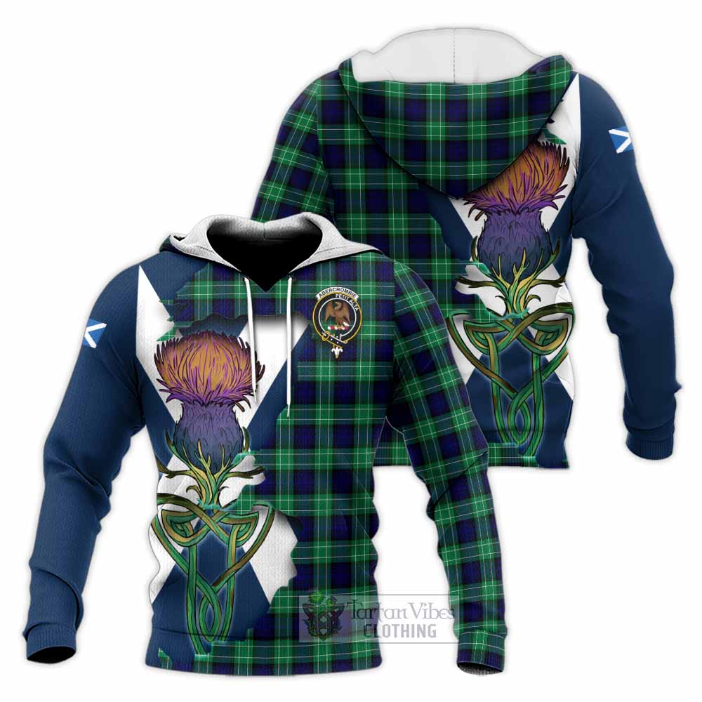 Tartan Vibes Clothing Abercrombie Tartan Family Crest Knitted Hoodie Scottish Thistle Celtic Inspired