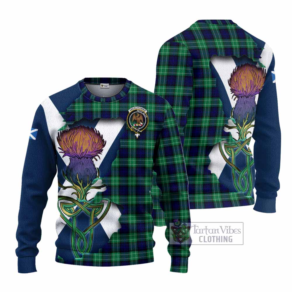 Tartan Vibes Clothing Abercrombie Tartan Family Crest Knitted Sweater Scottish Thistle Celtic Inspired