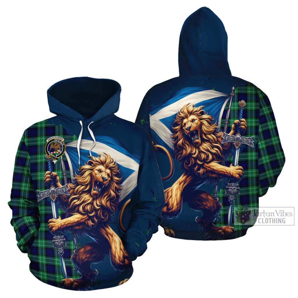 Tartan Vibes Clothing Abercrombie Tartan Family Crest Cotton Hoodie with Scottish Majestic Lion