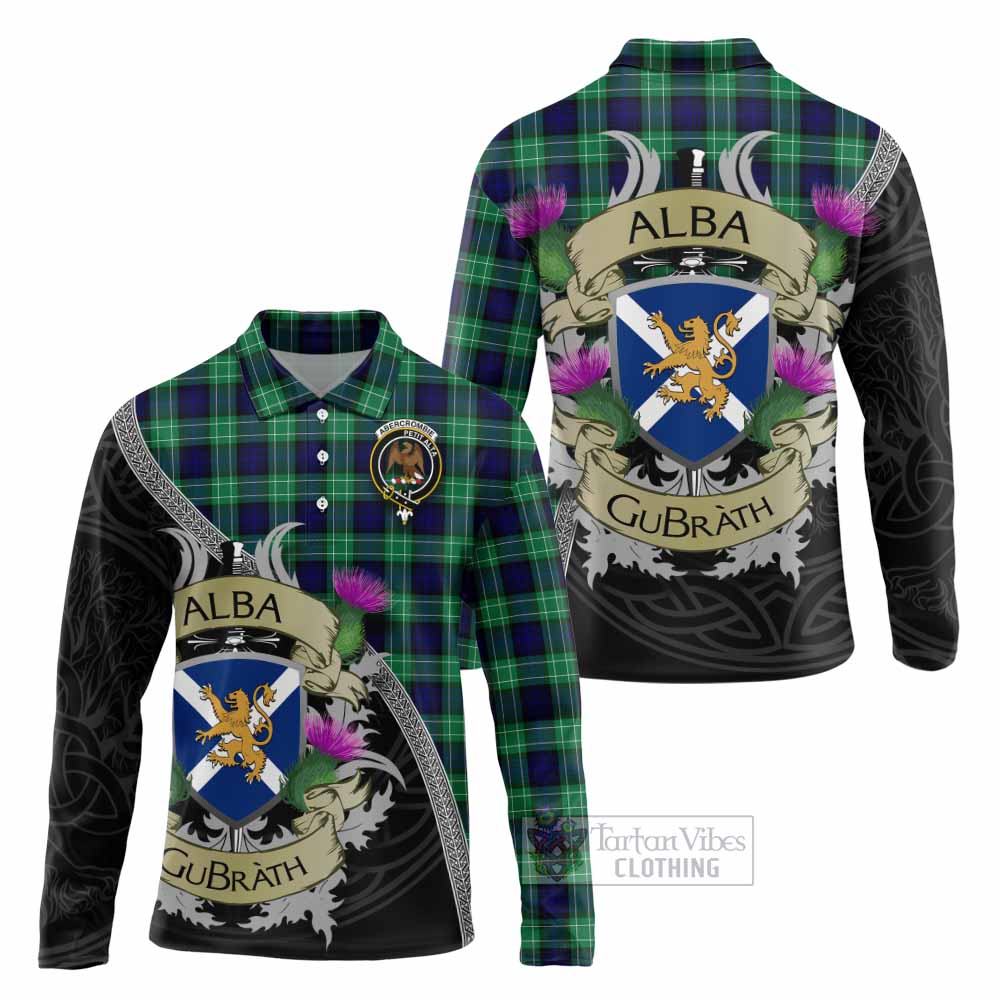 Tartan Vibes Clothing Abercrombie Tartan Family Crest Long Sleeve Polo Shirt Lion Rampant Royal Thistle Shield Celtic Inspired
