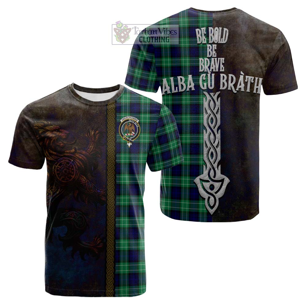 Tartan Vibes Clothing Abercrombie Tartan Family Crest Cotton T-shirt Alba Gu Brath Be Brave Lion Ancient Style