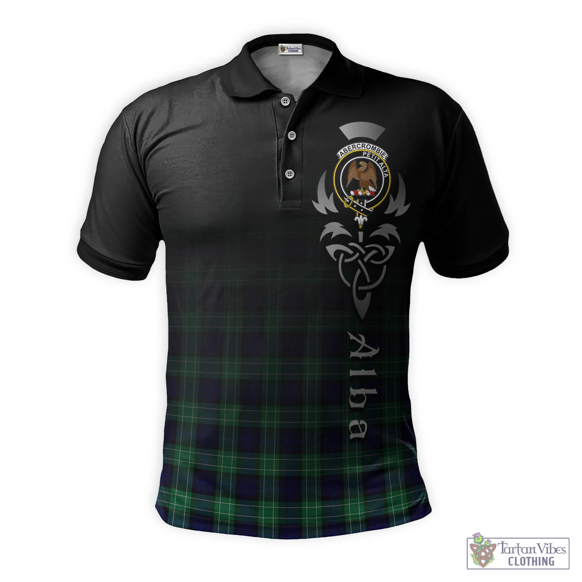 Tartan Vibes Clothing Abercrombie Tartan Polo Shirt Featuring Alba Gu Brath Family Crest Celtic Inspired
