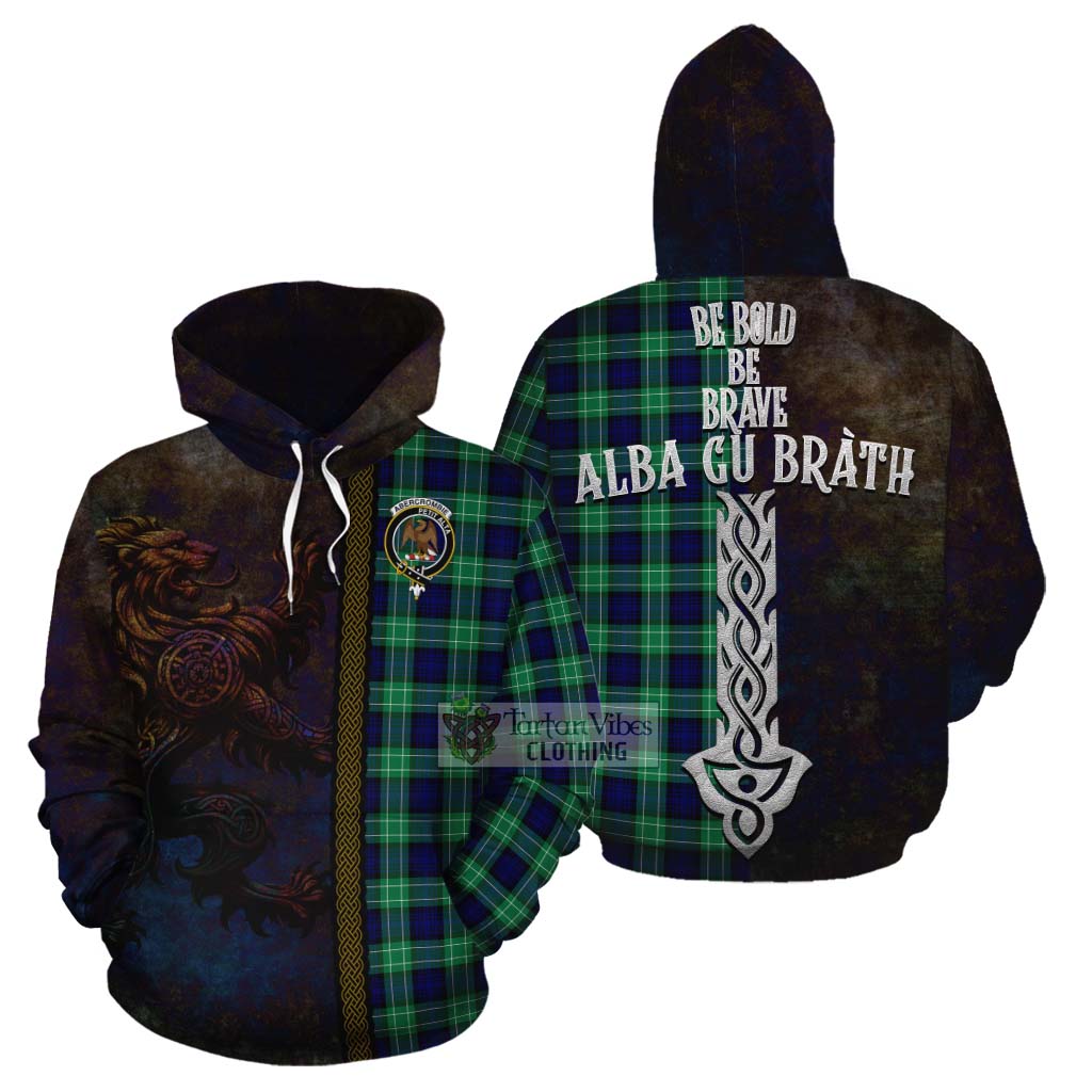 Tartan Vibes Clothing Abercrombie Tartan Family Crest Cotton Hoodie Alba Gu Brath Be Brave Lion Ancient Style