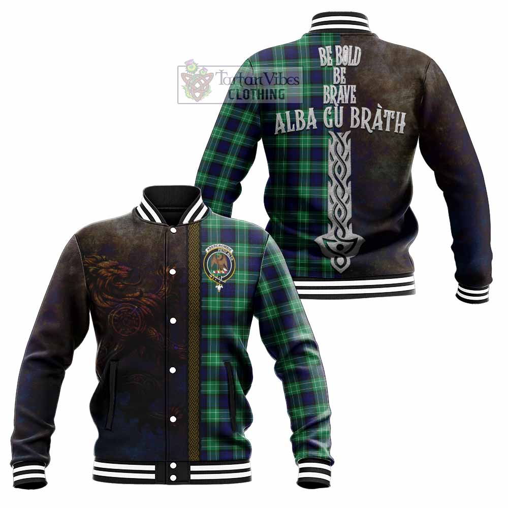 Tartan Vibes Clothing Abercrombie Tartan Family Crest Baseball Jacket Alba Gu Brath Be Brave Lion Ancient Style