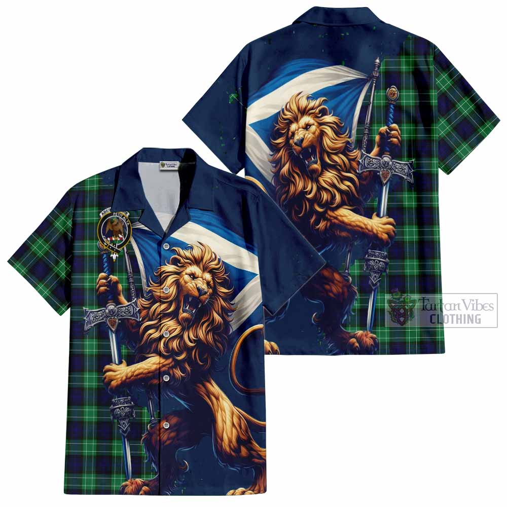 Tartan Vibes Clothing Abercrombie Tartan Family Crest Short Sleeve Button Shirt with Scottish Majestic Lion