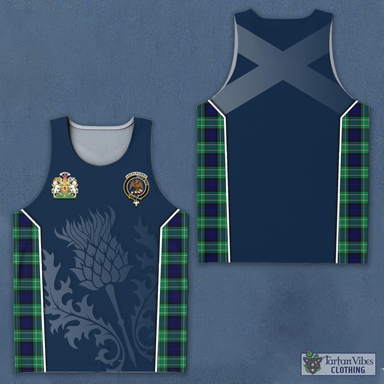 Tartan Vibes Clothing Abercrombie Tartan Men's Tanks Top with Family Crest and Scottish Thistle Vibes Sport Style