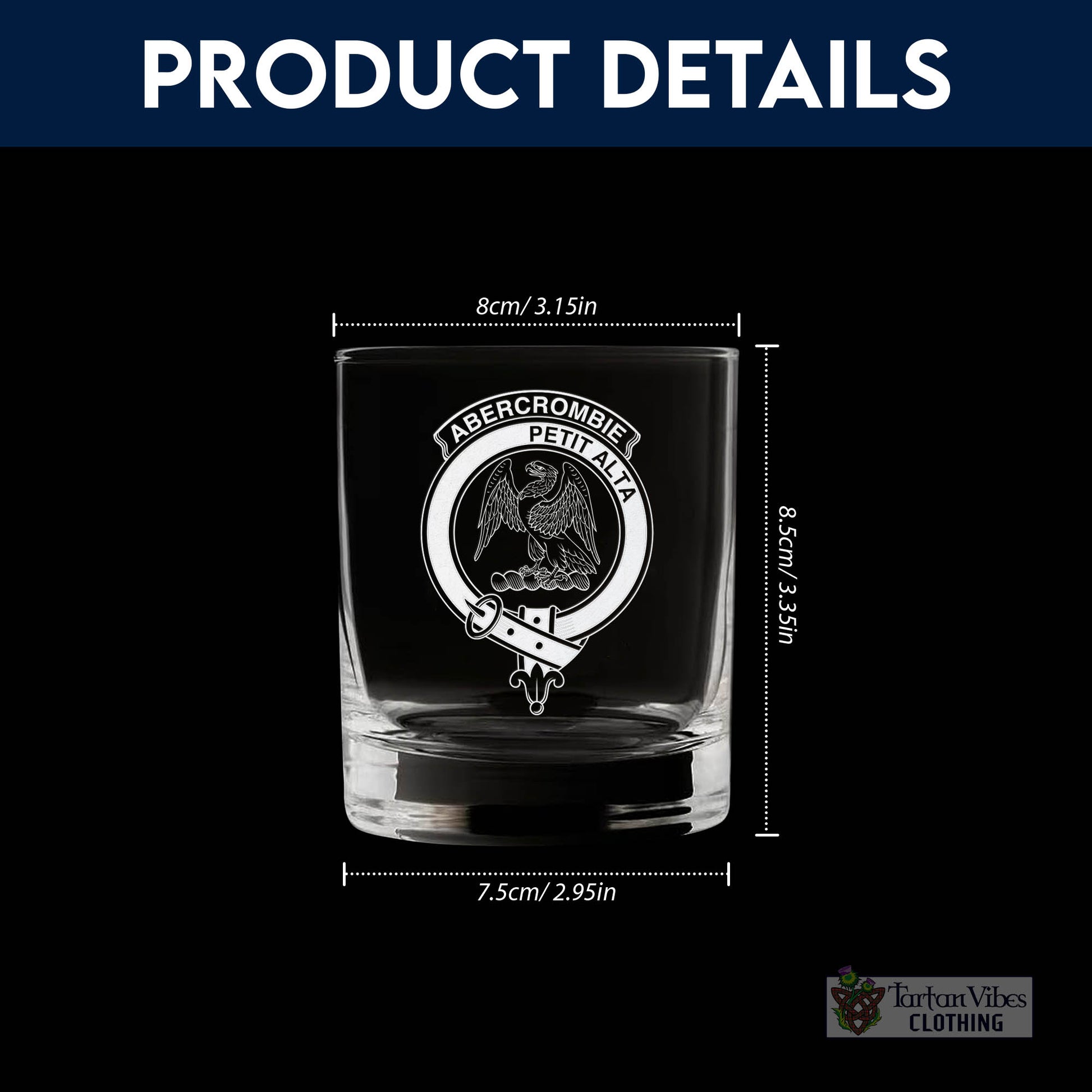 Tartan Vibes Clothing Abercrombie Family Crest Engraved Whiskey Glass with Handle
