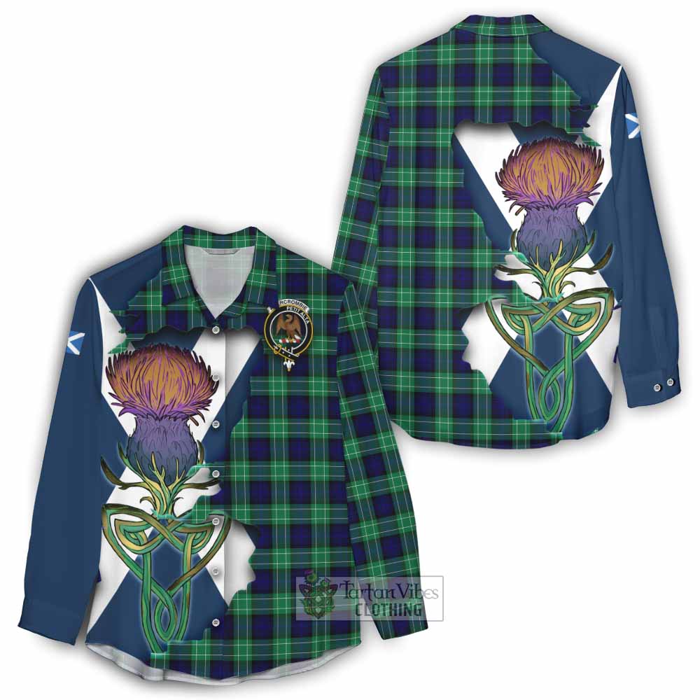 Tartan Vibes Clothing Abercrombie Tartan Family Crest Women's Casual Shirt Scottish Thistle Celtic Inspired